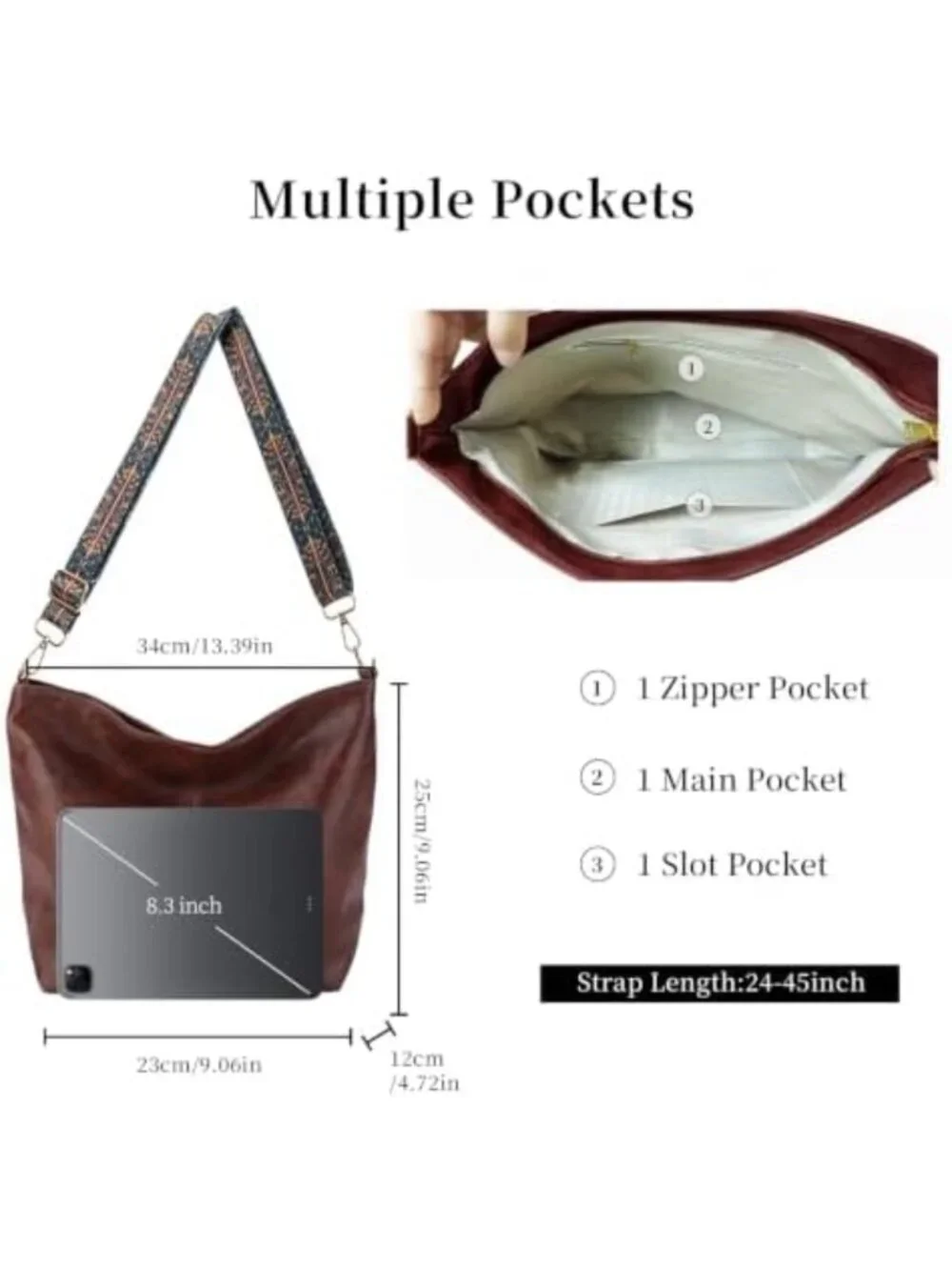 Stylish Vegan Leather Hobo Bag for Women - Crossbody, Boho Tote, Guitar Strap
